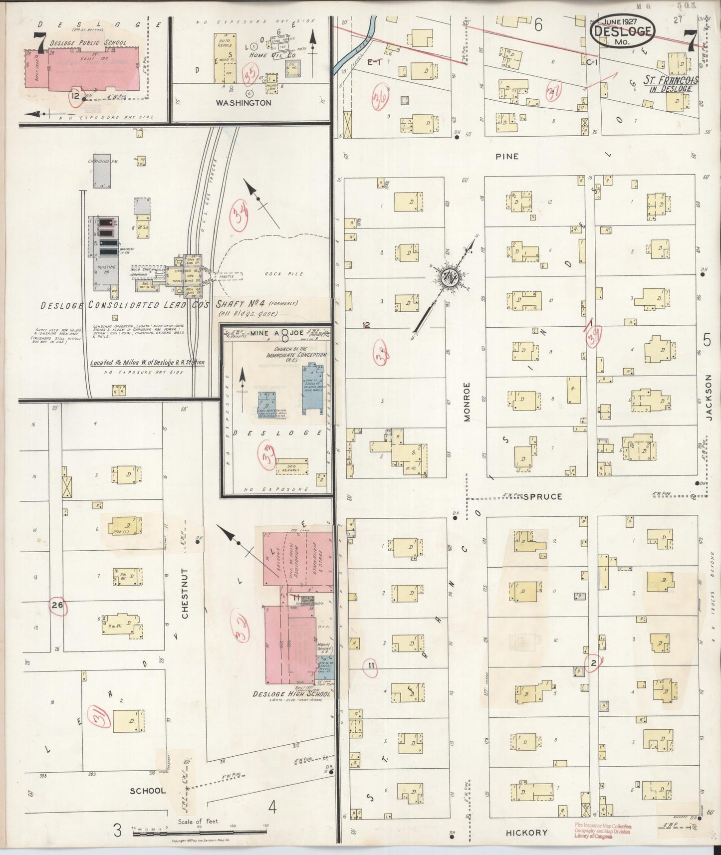 Sanborn Fire Insurance Map from Desloge, Saint Francois County, Missouri (1938), Sheet #0007 - Complete Map Set gallery image, historic Sanborn map, vintage wall art, Missouri Missouri
