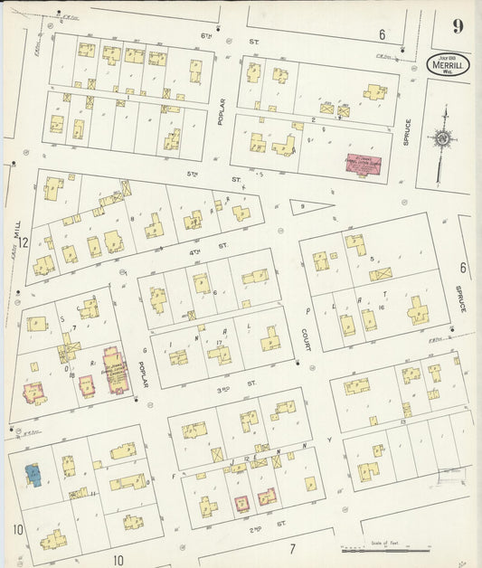 Sanborn Fire Insurance Map from Merrill, Lincoln County, Wisconsin (1913), Sheet #0009 - Historic Sanborn Fire Insurance Map Print, vintage old map wall art, antique decor, genealogy gift, Wisconsin Wisconsin map