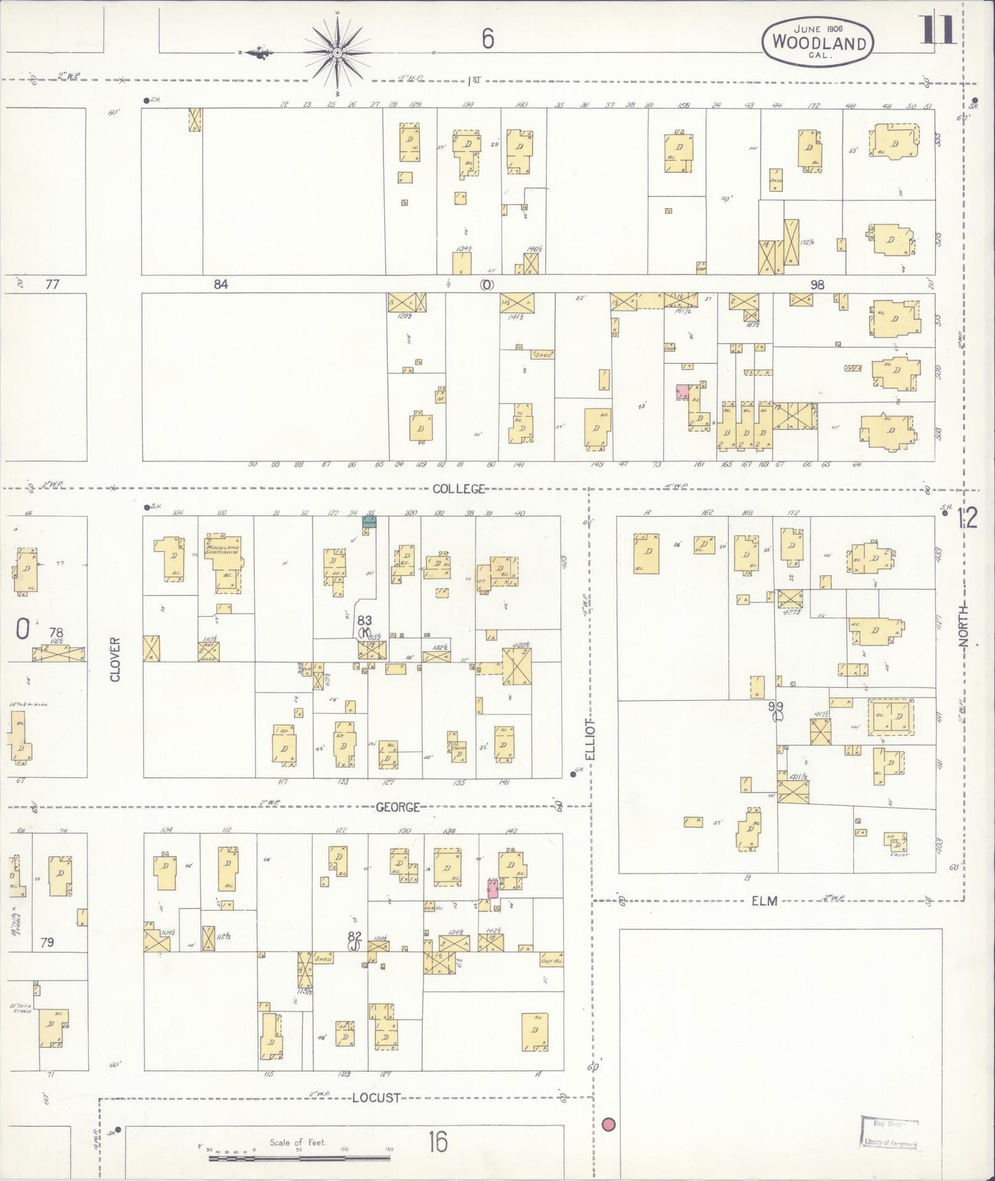 Sanborn Fire Insurance Map from Woodland, Yolo County, California (1906), Sheet #0011 - Complete Map Set gallery image, historic Sanborn map, vintage wall art, California California