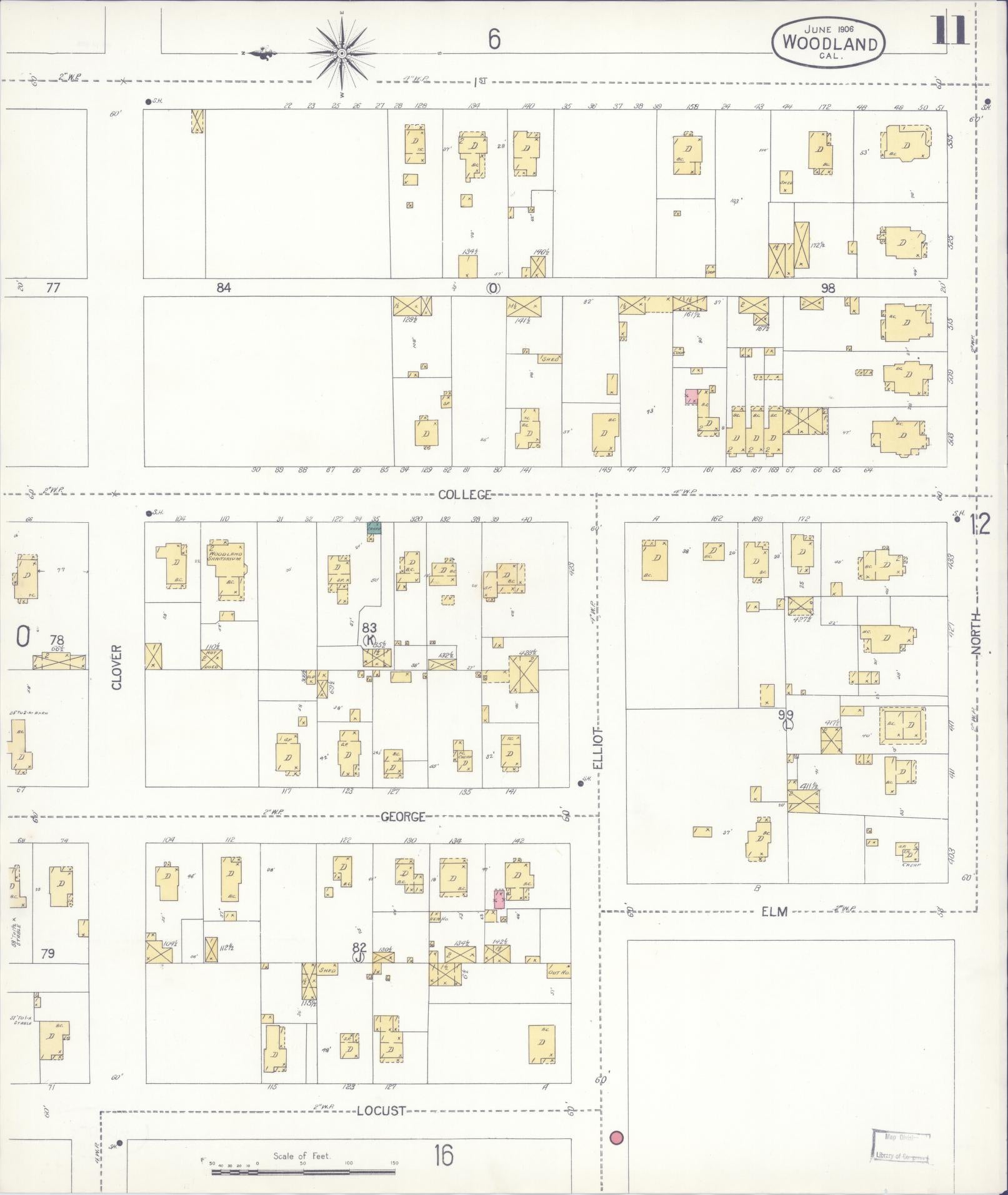 Sanborn Fire Insurance Map from Woodland, Yolo County, California (1906), Sheet #0011 - Complete Map Set gallery image, historic Sanborn map, vintage wall art, California California