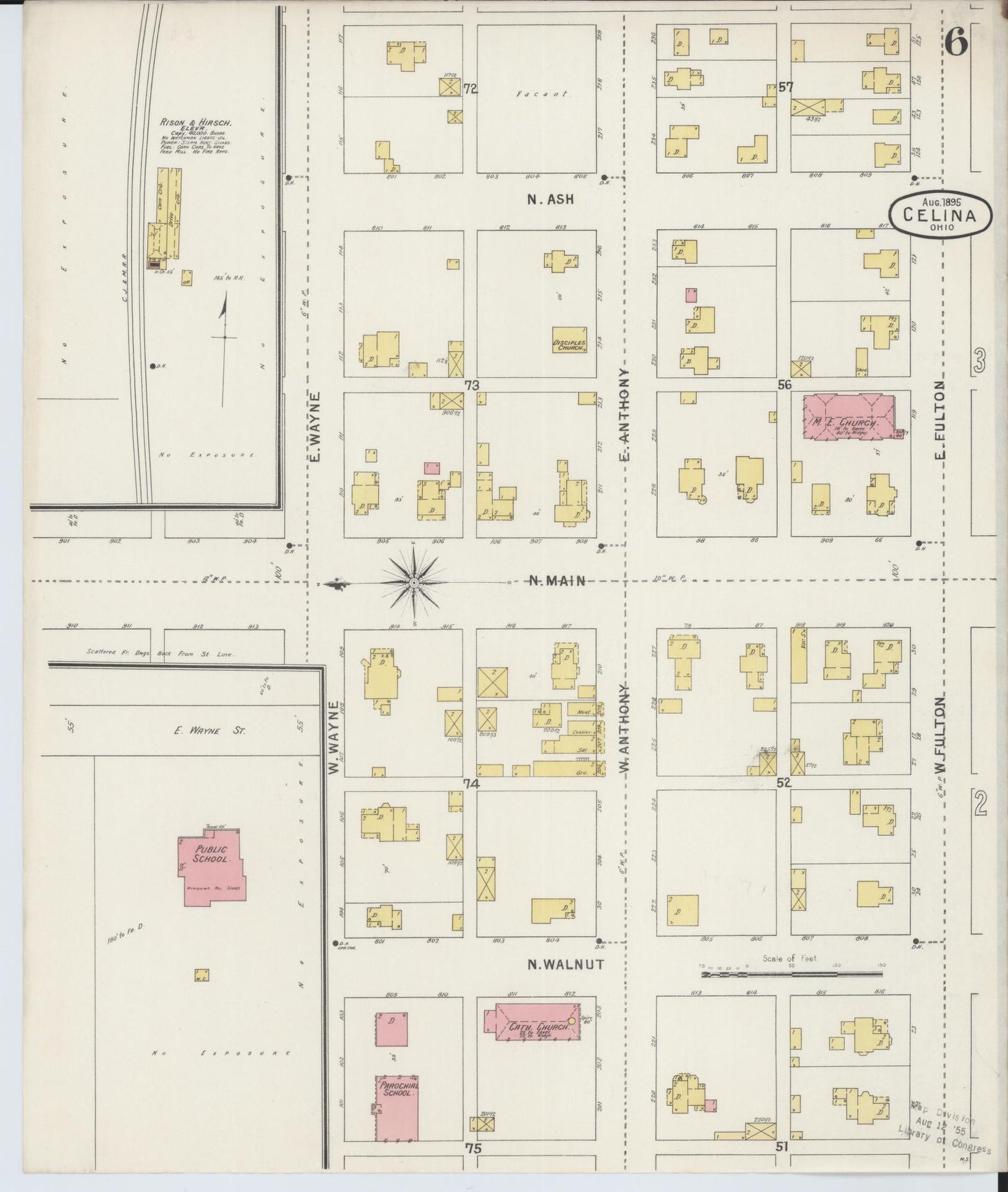 Sanborn Fire Insurance Map from Celina, Mercer County, Ohio (1895), Sheet #0006 - Historic Sanborn Fire Insurance Map Print, vintage old map wall art, antique decor, genealogy gift, Ohio Ohio map
