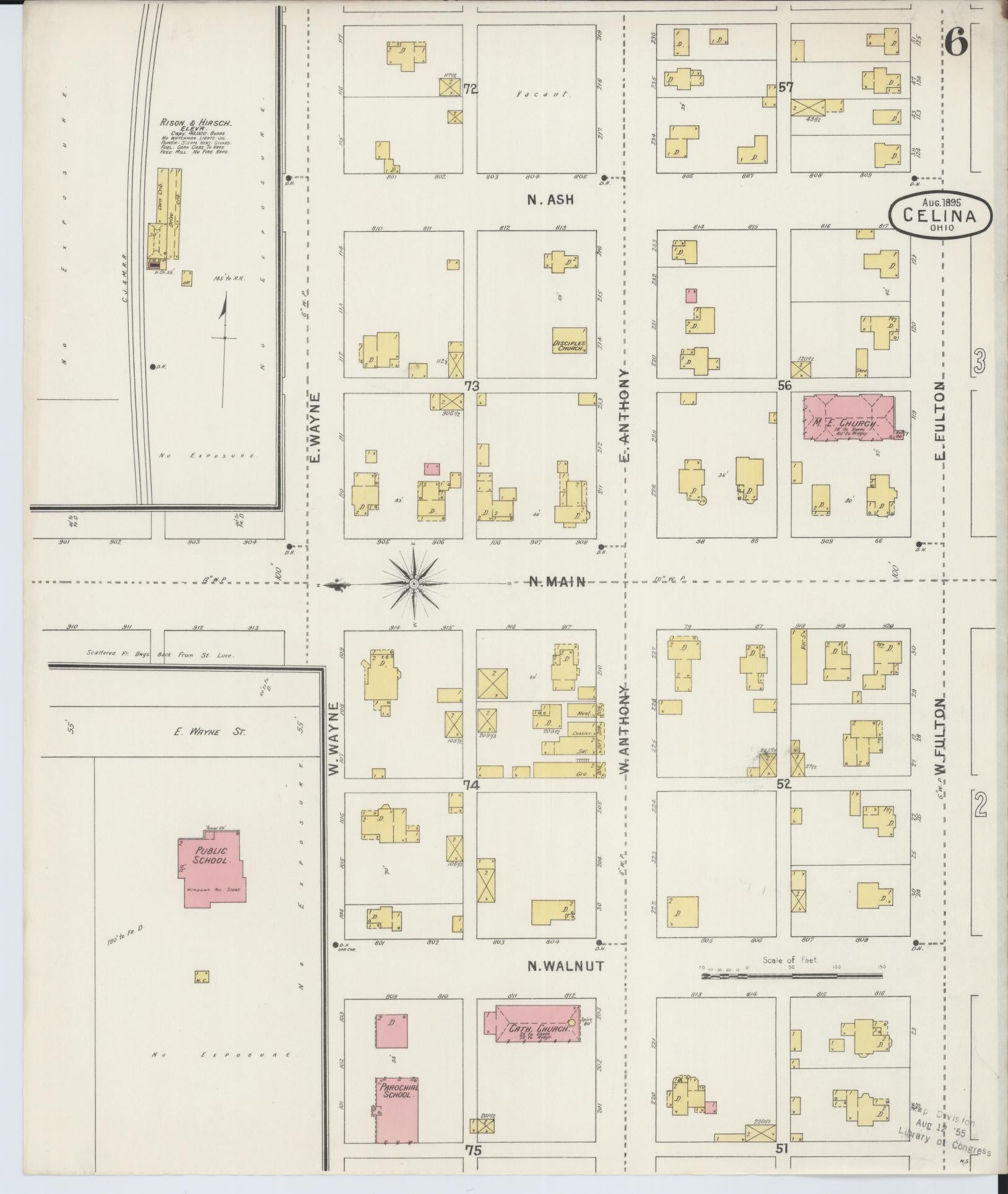 Sanborn Fire Insurance Map from Celina, Mercer County, Ohio (1895), Sheet #0006 - Historic Sanborn Fire Insurance Map Print, vintage old map wall art, antique decor, genealogy gift, Ohio Ohio map