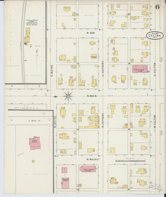 Sanborn Fire Insurance Map from Celina, Mercer County, Ohio (1895), Sheet #0006 - Historic Sanborn Fire Insurance Map Print, vintage old map wall art, antique decor, genealogy gift, Ohio Ohio map