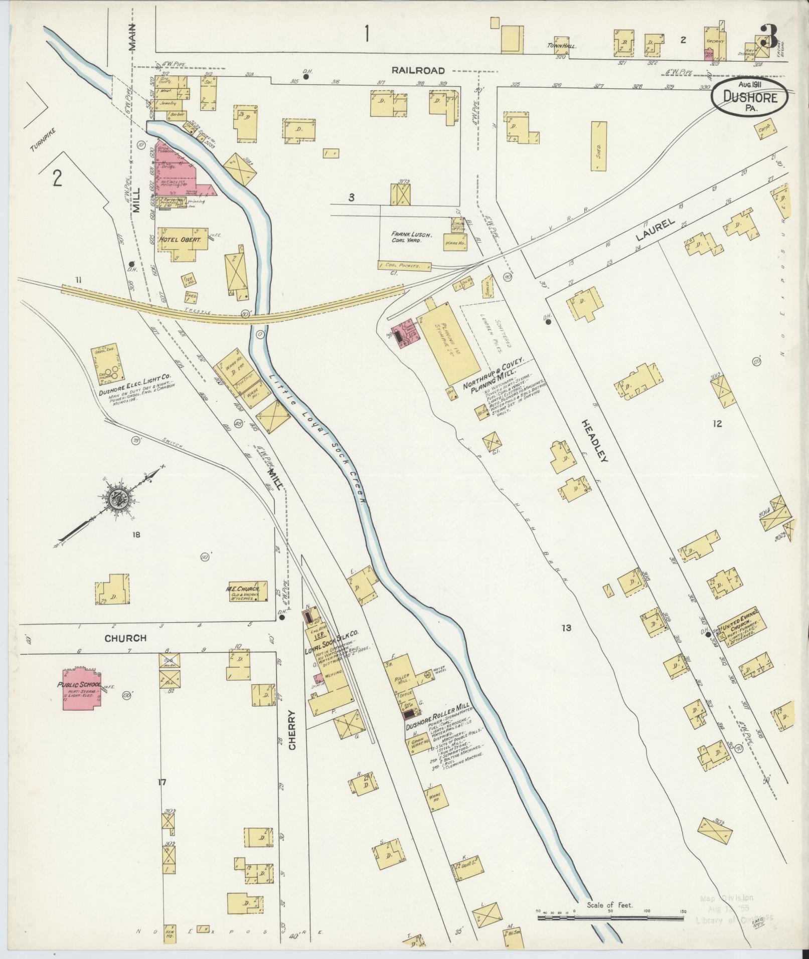 Sanborn Fire Insurance Map from Dushore, Sullivan County, Pennsylvania (1911), Sheet #0003 - Historic Sanborn Fire Insurance Map Print, vintage old map wall art, antique decor, genealogy gift, Pennsylvania Pennsylvania map