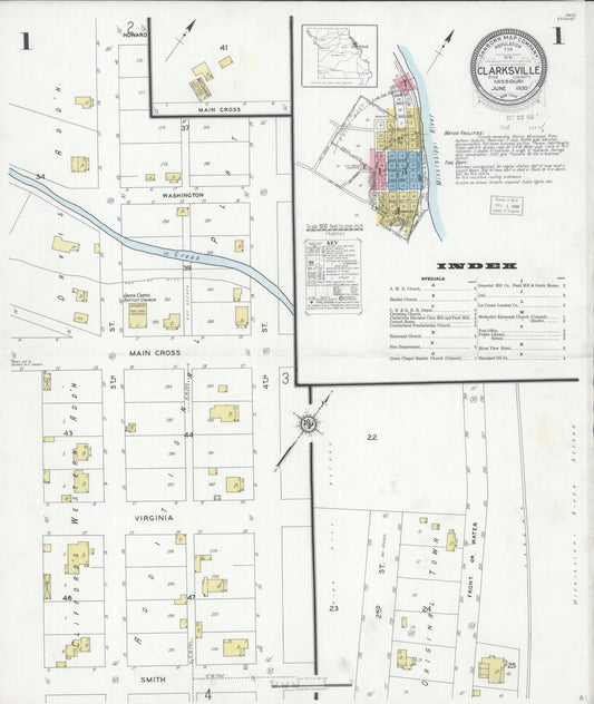 Sanborn Fire Insurance Map from Clarksville, Pike County, Missouri (1930), Sheet #0001 - Complete Map Set gallery image, historic Sanborn map, vintage wall art, Missouri Missouri