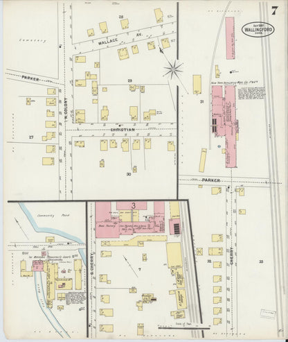 Sanborn Fire Insurance Map from Wallingford, New Haven County, Connecticut (1897), Sheet #0007 - Complete Map Set gallery image, historic Sanborn map, vintage wall art, Connecticut Connecticut