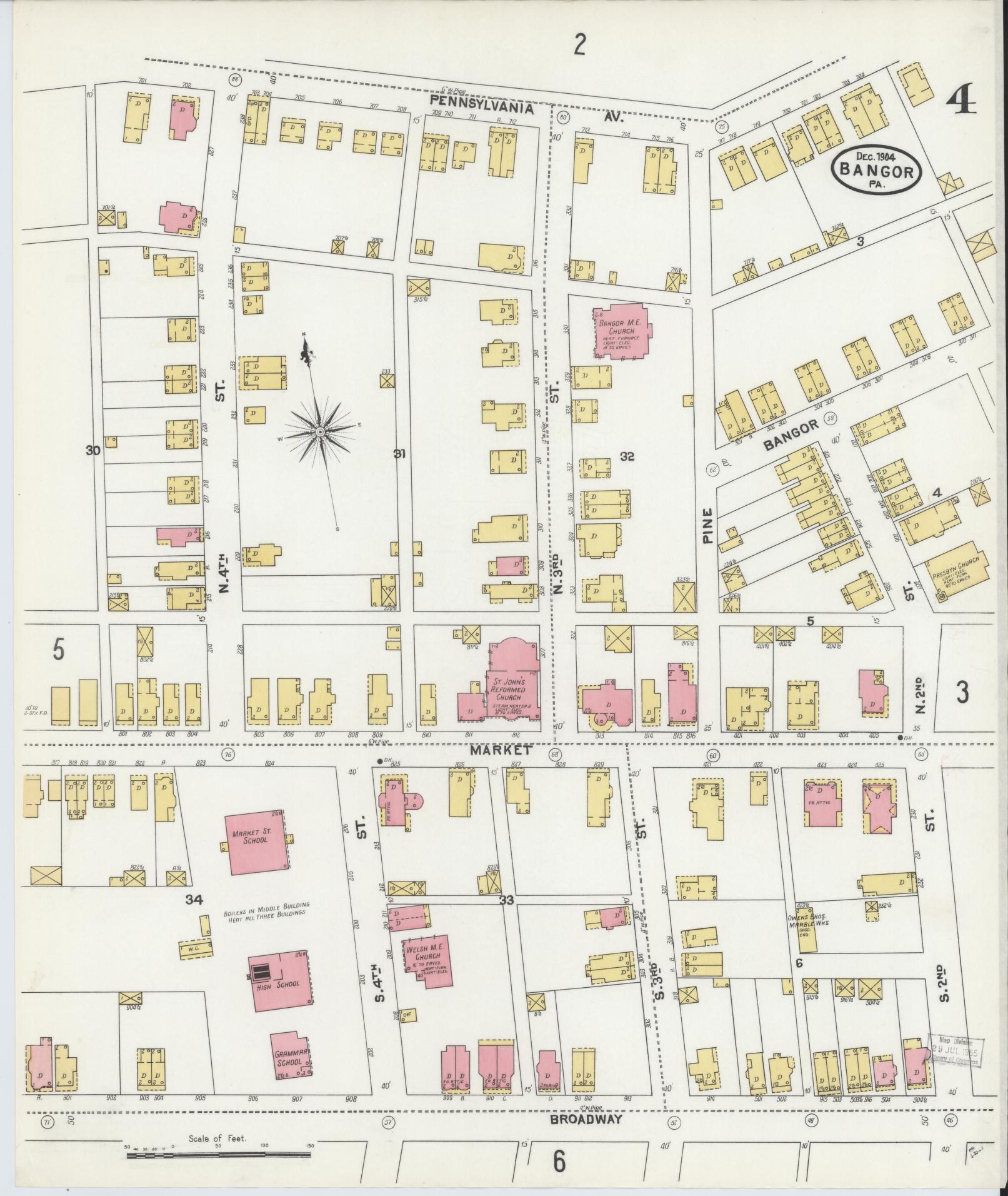 Sanborn Fire Insurance Map from Bangor, Northampton County, Pennsylvania (1904), Sheet #0004 - Historic Sanborn Fire Insurance Map Print, vintage old map wall art, antique decor, genealogy gift, Pennsylvania Pennsylvania map
