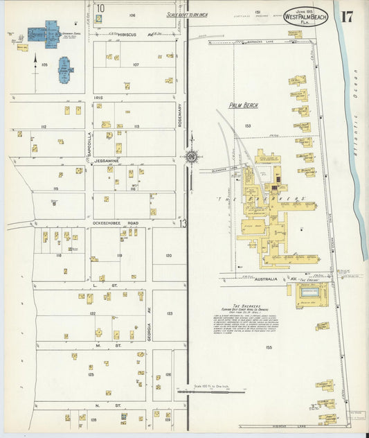 Sanborn Fire Insurance Map from West Palm Beach, Dade County, Florida (1915), Sheet #0017 - Historic Sanborn Fire Insurance Map Print, vintage old map wall art, antique decor, genealogy gift, Florida Florida map