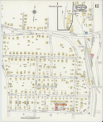Sanborn Fire Insurance Map from Manchester, Hartford County, Connecticut (1919), Sheet #0012 - Complete Map Set gallery image, historic Sanborn map, vintage wall art, Connecticut Connecticut