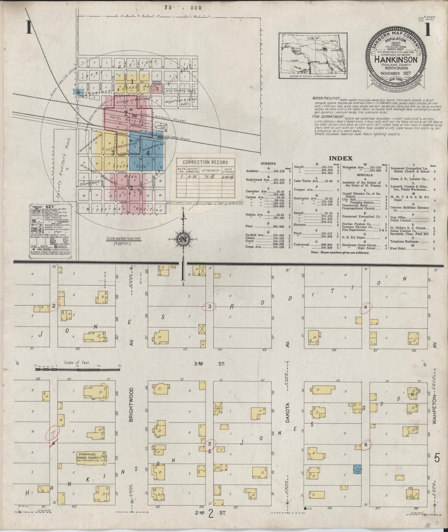 Sanborn Fire Insurance Map from Hankinson, Richland County, North Dakota (1935), Sheet #0001 - Complete Map Set gallery image, historic Sanborn map, vintage wall art, North Dakota North Dakota