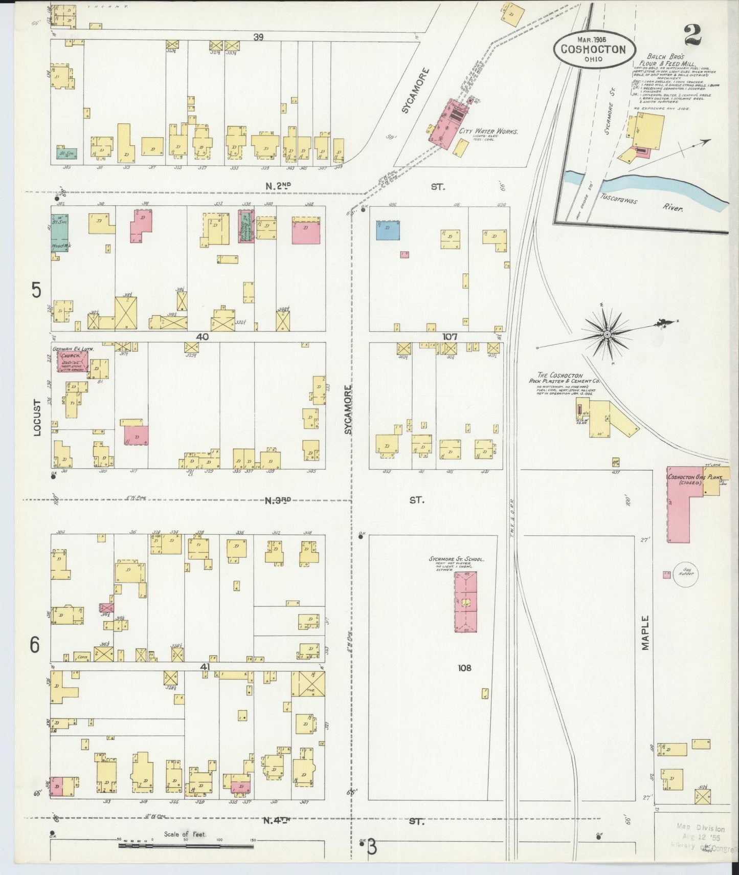 Sanborn Fire Insurance Map from Coshocton, Coshocton County, Ohio (1905), Sheet #0002 - Historic Sanborn Fire Insurance Map Print, vintage old map wall art, antique decor, genealogy gift, Ohio Ohio map