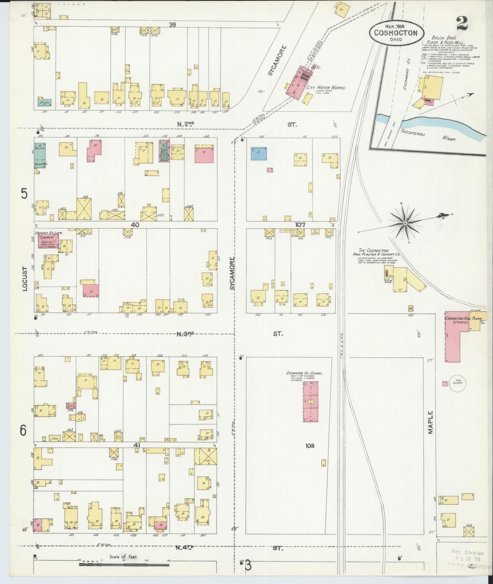 Sanborn Fire Insurance Map from Coshocton, Coshocton County, Ohio (1905), Sheet #0002 - Historic Sanborn Fire Insurance Map Print, vintage old map wall art, antique decor, genealogy gift, Ohio Ohio map
