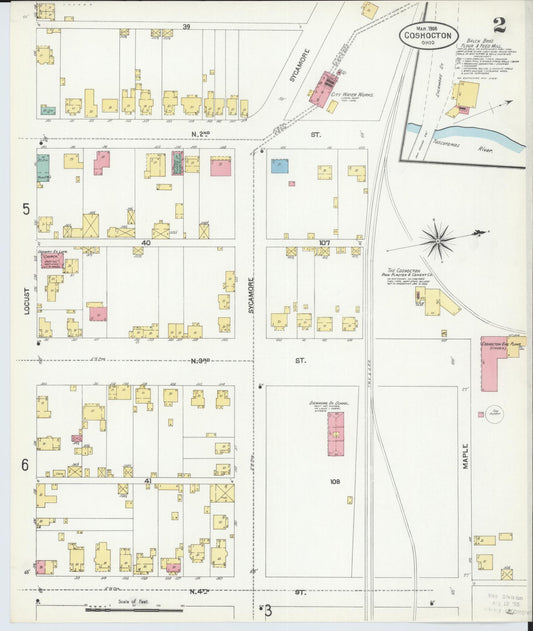 Sanborn Fire Insurance Map from Coshocton, Coshocton County, Ohio (1905), Sheet #0002 - Historic Sanborn Fire Insurance Map Print, vintage old map wall art, antique decor, genealogy gift, Ohio Ohio map