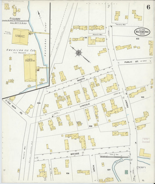 Sanborn Fire Insurance Map from Richmond, Sagadahoc County, Maine (1910), Sheet #0006 - Historic Sanborn Fire Insurance Map Print, vintage old map wall art, antique decor, genealogy gift, Maine Maine map