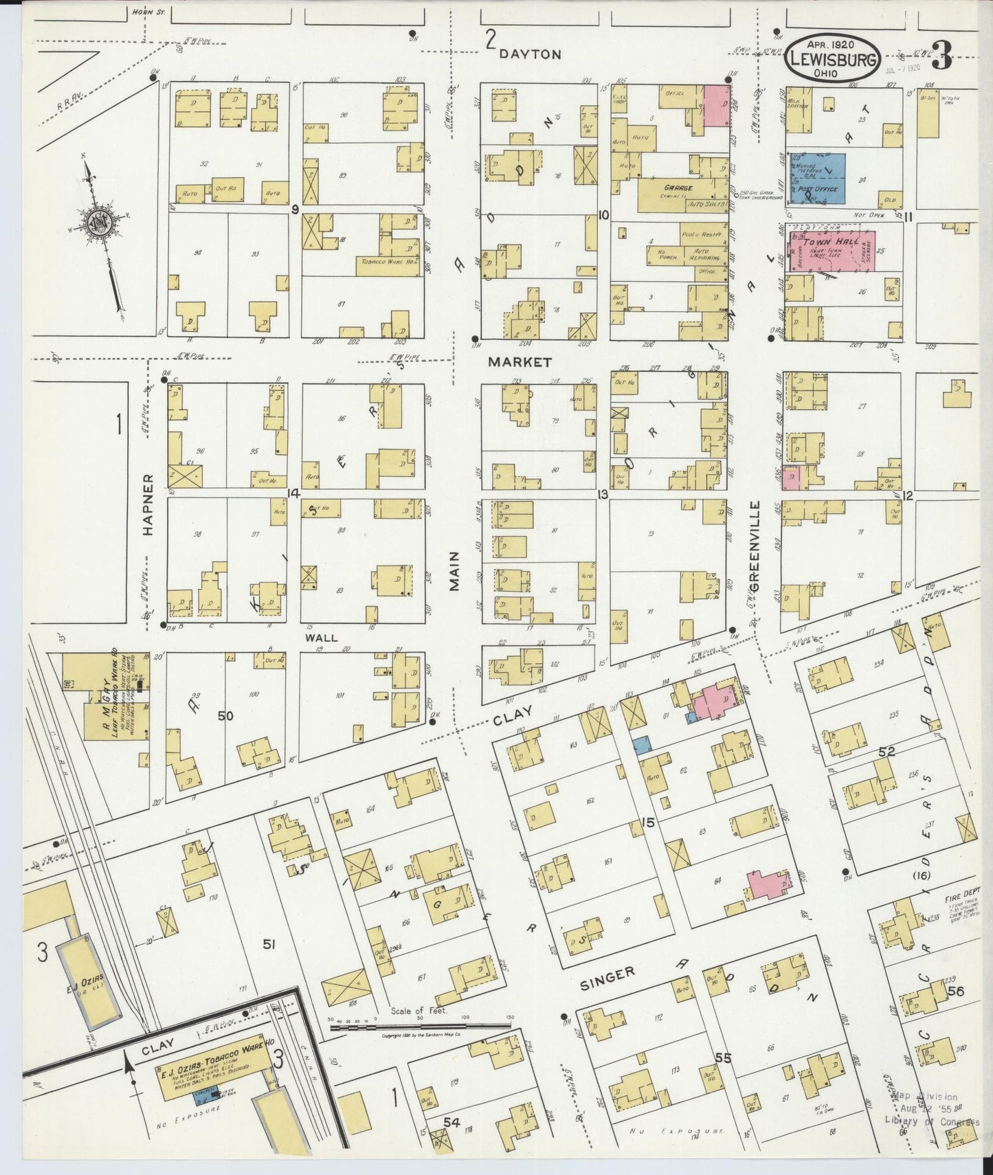 Sanborn Fire Insurance Map from Lewisburg, Preble County, Ohio (1920), Sheet #0003 - Historic Sanborn Fire Insurance Map Print, vintage old map wall art, antique decor, genealogy gift, Ohio Ohio map
