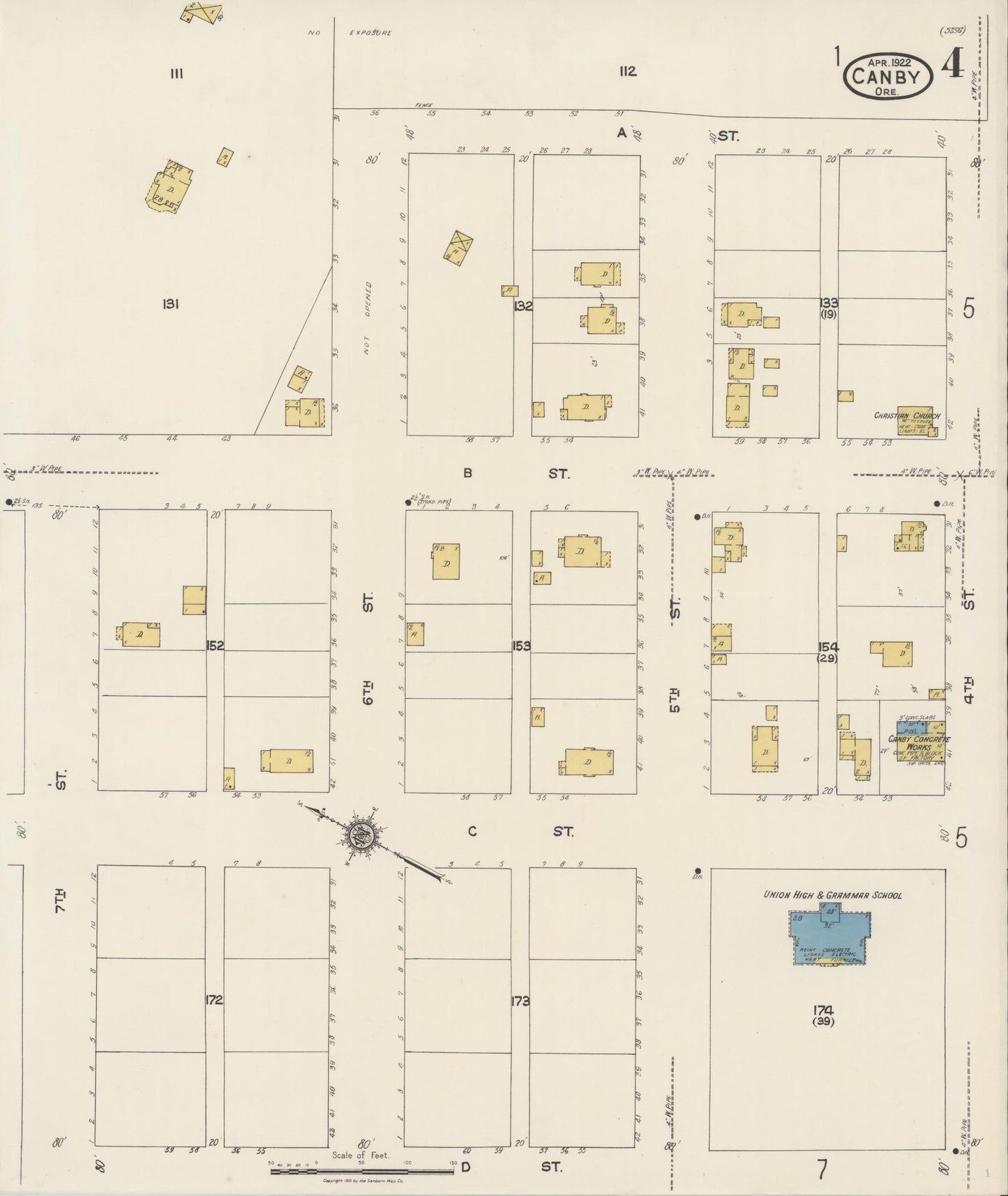 Sanborn Fire Insurance Map from Canby, Clackamas County, Oregon (1922), Sheet #0004 - Complete Map Set gallery image, historic Sanborn map, vintage wall art, Oregon Oregon