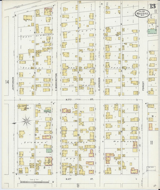 Sanborn Fire Insurance Map from Wausau, Marathon County, Wisconsin (1898), Sheet #0013 - Historic Sanborn Fire Insurance Map Print, vintage old map wall art, antique decor, genealogy gift, Wisconsin Wisconsin map