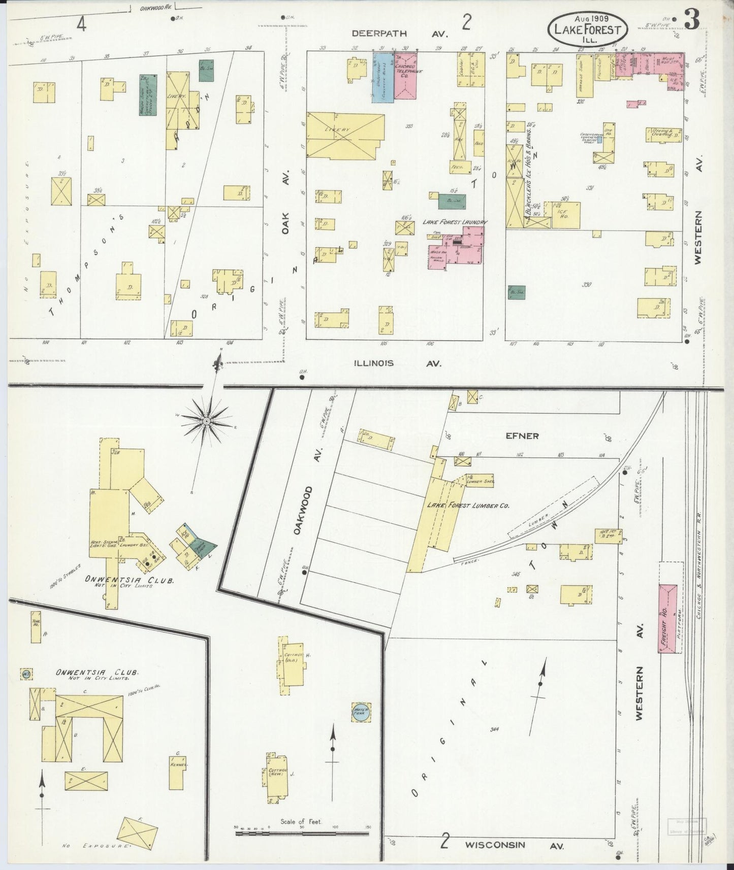 Sanborn Fire Insurance Map from Lake Forest, Lake County, Illinois (1909), Sheet #0003 - Complete Map Set gallery image, historic Sanborn map, vintage wall art, Illinois Illinois