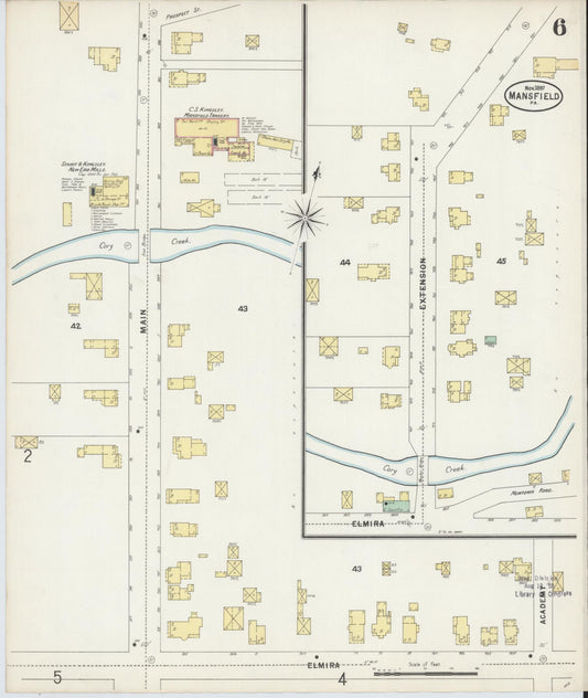Sanborn Fire Insurance Map from Mansfield, Tioga County, Pennsylvania (1892), Sheet #0006 - Historic Sanborn Fire Insurance Map Print, vintage old map wall art, antique decor, genealogy gift, Pennsylvania Pennsylvania map