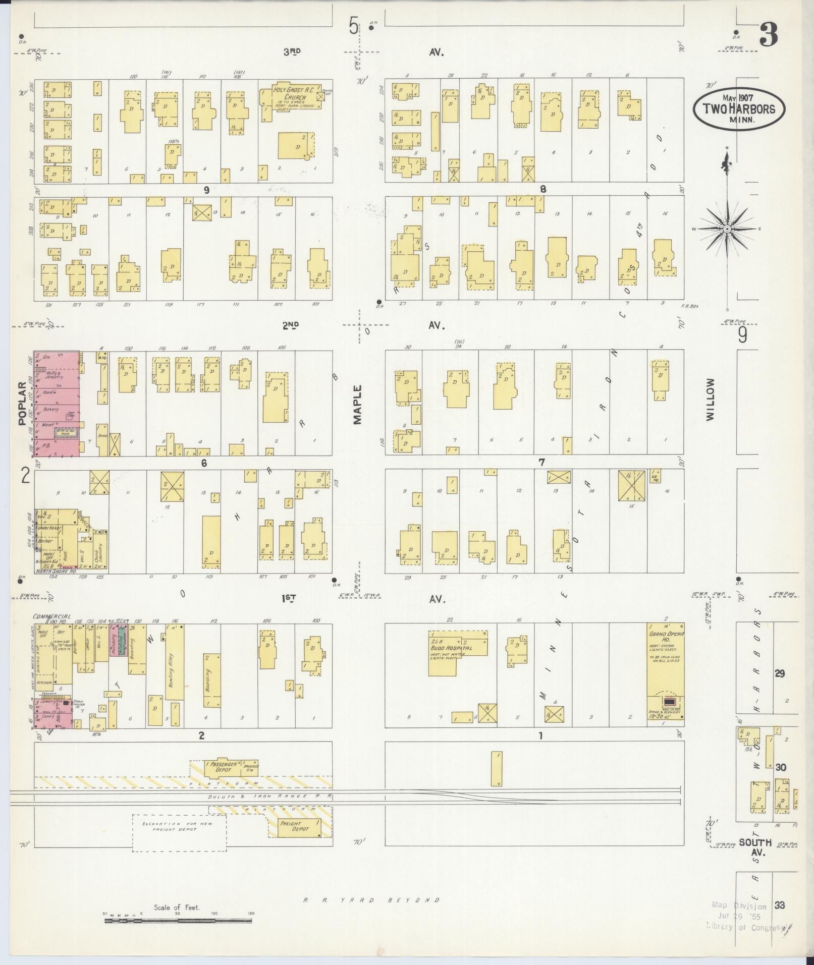 Sanborn Fire Insurance Map from Two Harbors, Lake County, Minnesota (1907), Sheet #0003 - Historic Sanborn Fire Insurance Map Print, vintage old map wall art, antique decor, genealogy gift, Minnesota Minnesota map