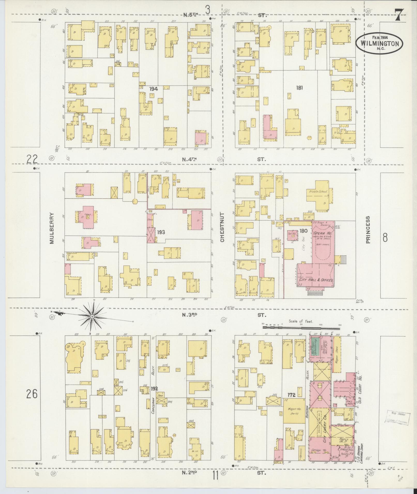 Sanborn Fire Insurance Map from Wilmington, New Hanover County, North Carolina (1904), Sheet #0007 - Complete Map Set gallery image, historic Sanborn map, vintage wall art, North Carolina North Carolina