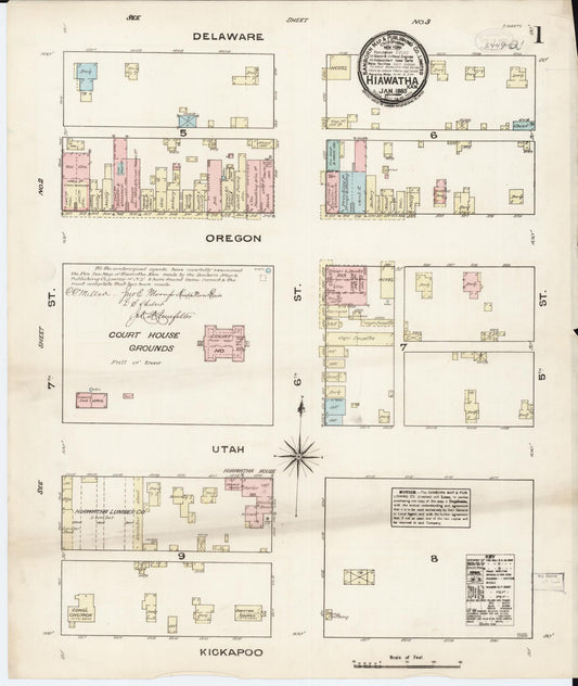 Sanborn Fire Insurance Map from Hiawatha, Brown County, Kansas (1885), Sheet #0001 - Complete Map Set gallery image, historic Sanborn map, vintage wall art, Kansas Kansas