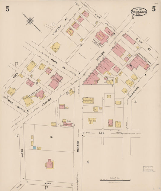 Sanborn Fire Insurance Map from Princeton, Mercer County, West Virginia (1923), Sheet #0005 - Historic Sanborn Fire Insurance Map Print, vintage old map wall art, antique decor, genealogy gift, West Virginia West Virginia map