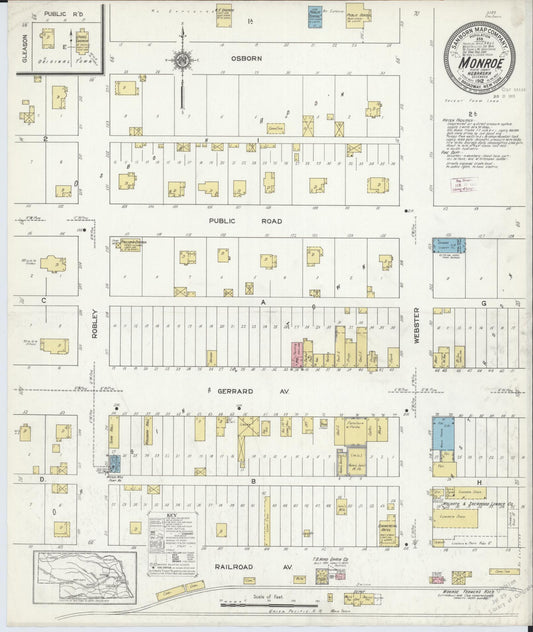 Sanborn Fire Insurance Map from Monroe, Platte County, Nebraska (1912), Sheet #0001 - Historic Sanborn Fire Insurance Map Print, vintage old map wall art, antique decor, genealogy gift, Nebraska Nebraska map