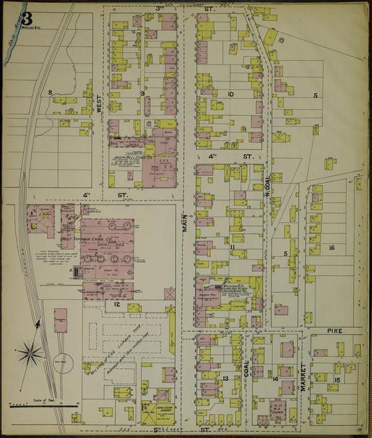 Sanborn Fire Insurance Map from Wheeling, Ohio County, West Virginia (1890), Sheet #0003 - Historic Sanborn Fire Insurance Map Print, vintage old map wall art, antique decor, genealogy gift, Wheeling Ohio map