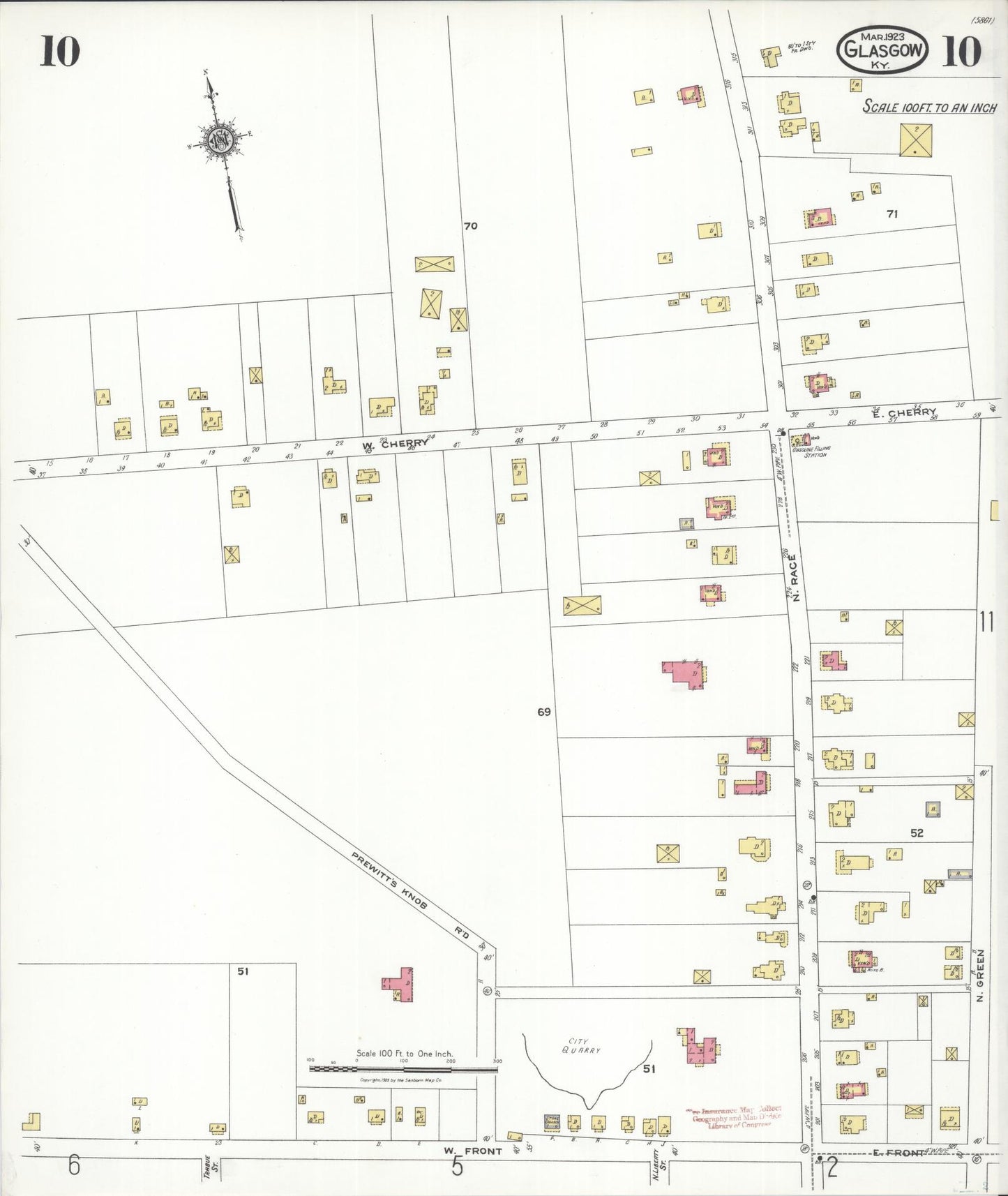 Sanborn Fire Insurance Map from Glasgow, Barren County, Kentucky (1923), Sheet #0010 - Complete Map Set gallery image, historic Sanborn map, vintage wall art, Kentucky Kentucky
