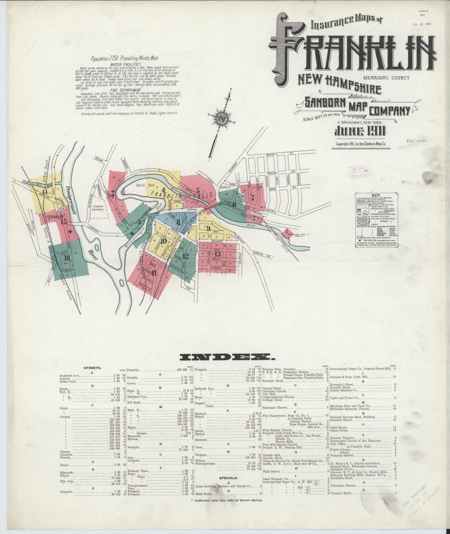 Sanborn Fire Insurance Map from Franklin, Merrimack County, New Hampshire. (1911) – Historic Sanborn Fire Insurance Map Print