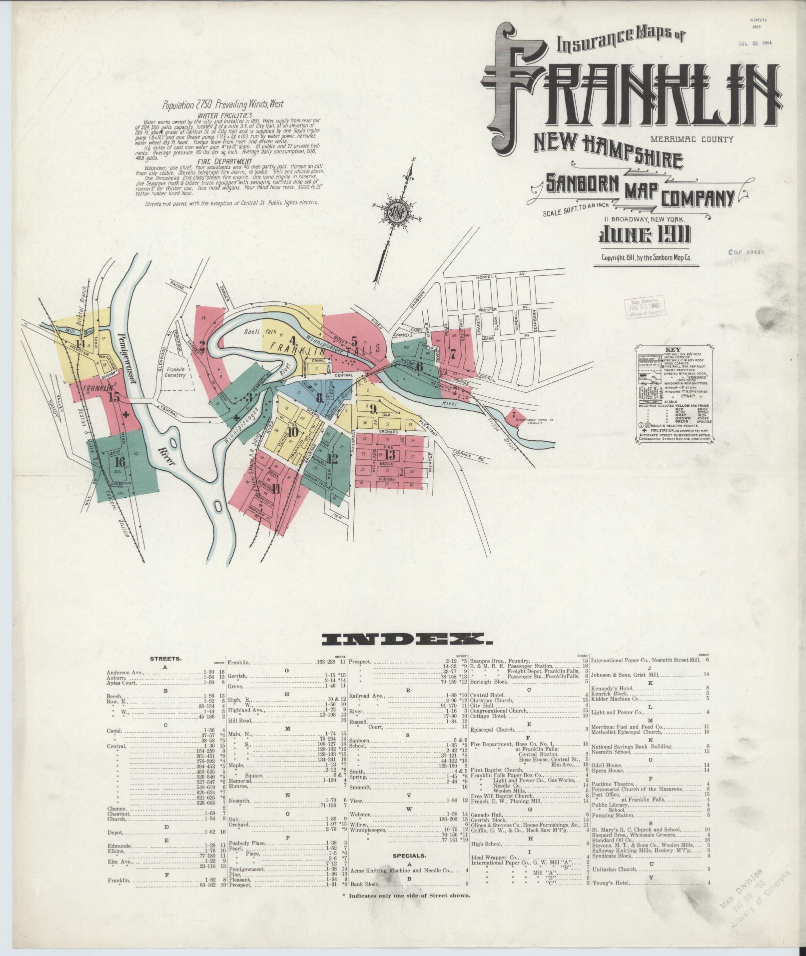 Sanborn Fire Insurance Map from Franklin, Merrimack County, New Hampshire. (1911) – Historic Sanborn Fire Insurance Map Print
