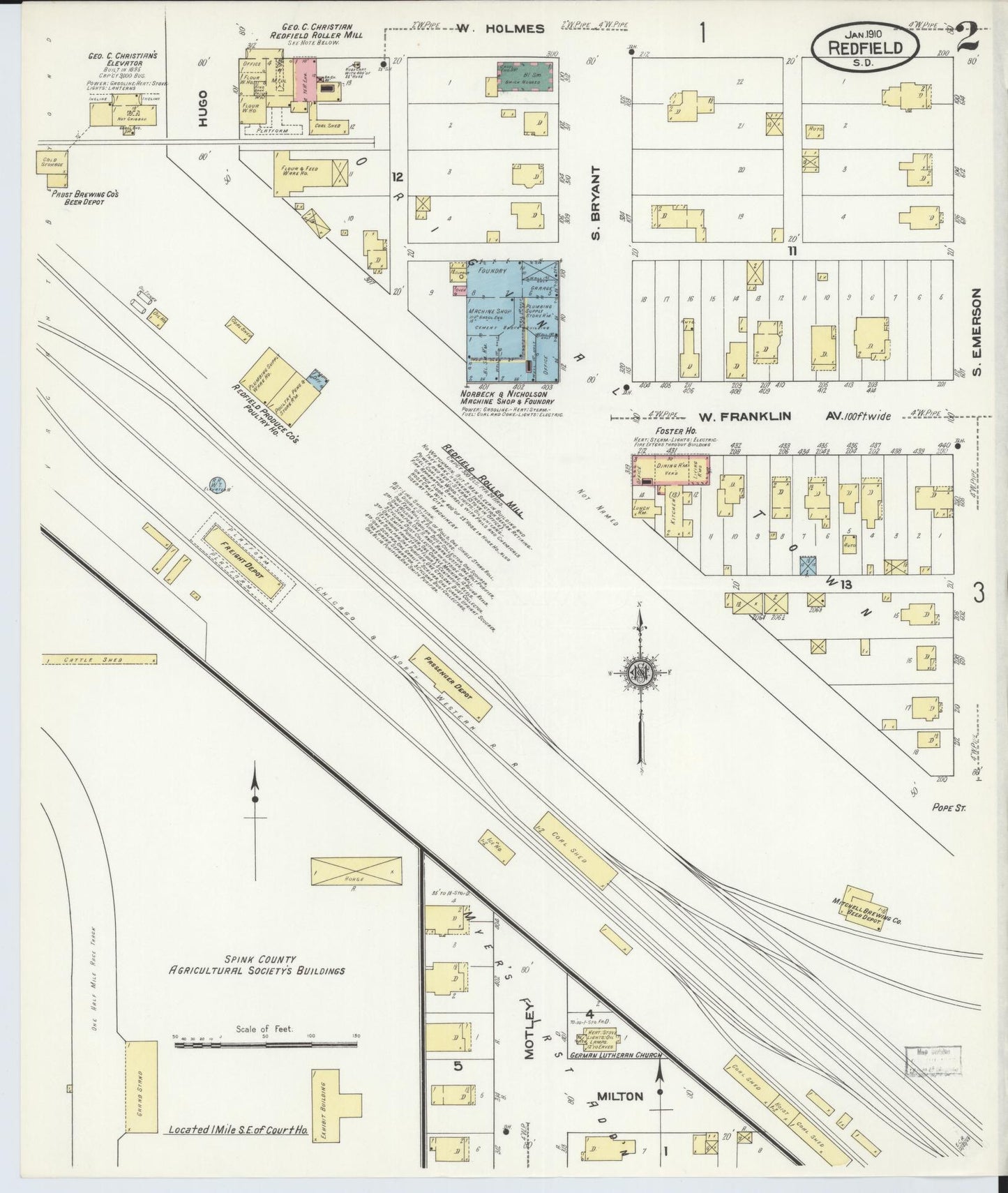 Sanborn Fire Insurance Map from Redfield, Spink County, South Dakota (1910), Sheet #0002 - Complete Map Set gallery image, historic Sanborn map, vintage wall art, South Dakota South Dakota