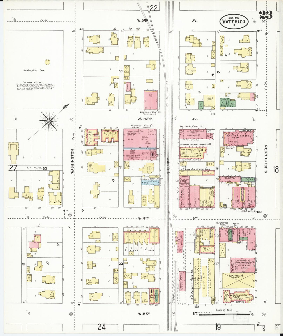 Sanborn Fire Insurance Map from Waterloo, Black Hawk County, Iowa (1906), Sheet #0023 - Historic Sanborn Fire Insurance Map Print, vintage old map wall art