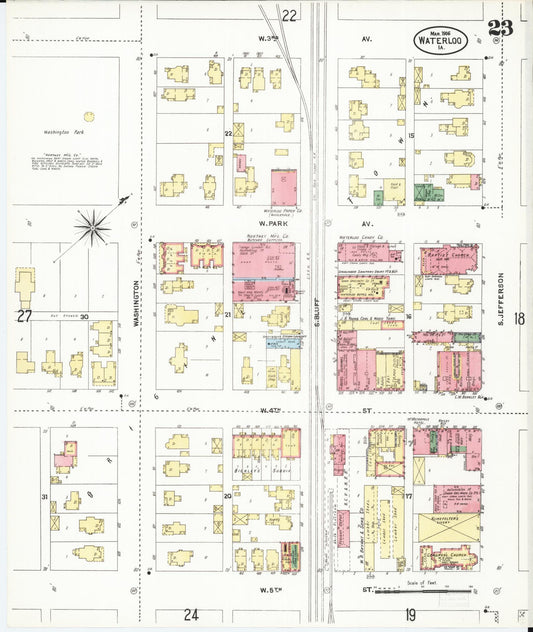 Sanborn Fire Insurance Map from Waterloo, Black Hawk County, Iowa (1906), Sheet #0023 - Historic Sanborn Fire Insurance Map Print, vintage old map wall art