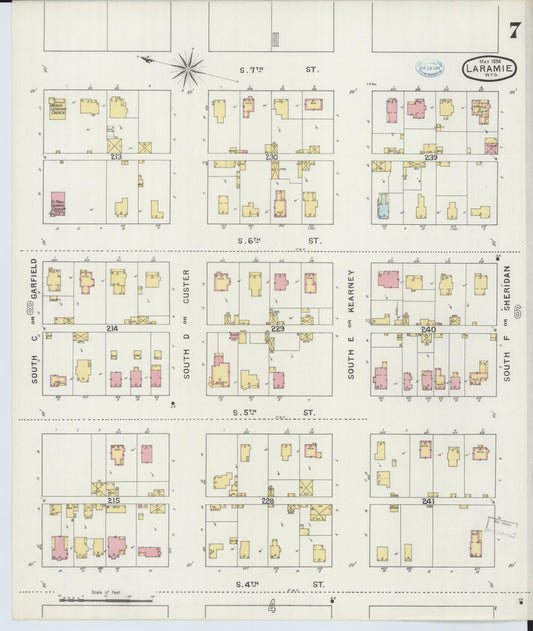 Sanborn Fire Insurance Map from Laramie, Albany County, Wyoming (1894), Sheet #0007 - Historic Sanborn Fire Insurance Map Print, vintage old map wall art, antique decor, genealogy gift, Wyoming Wyoming map
