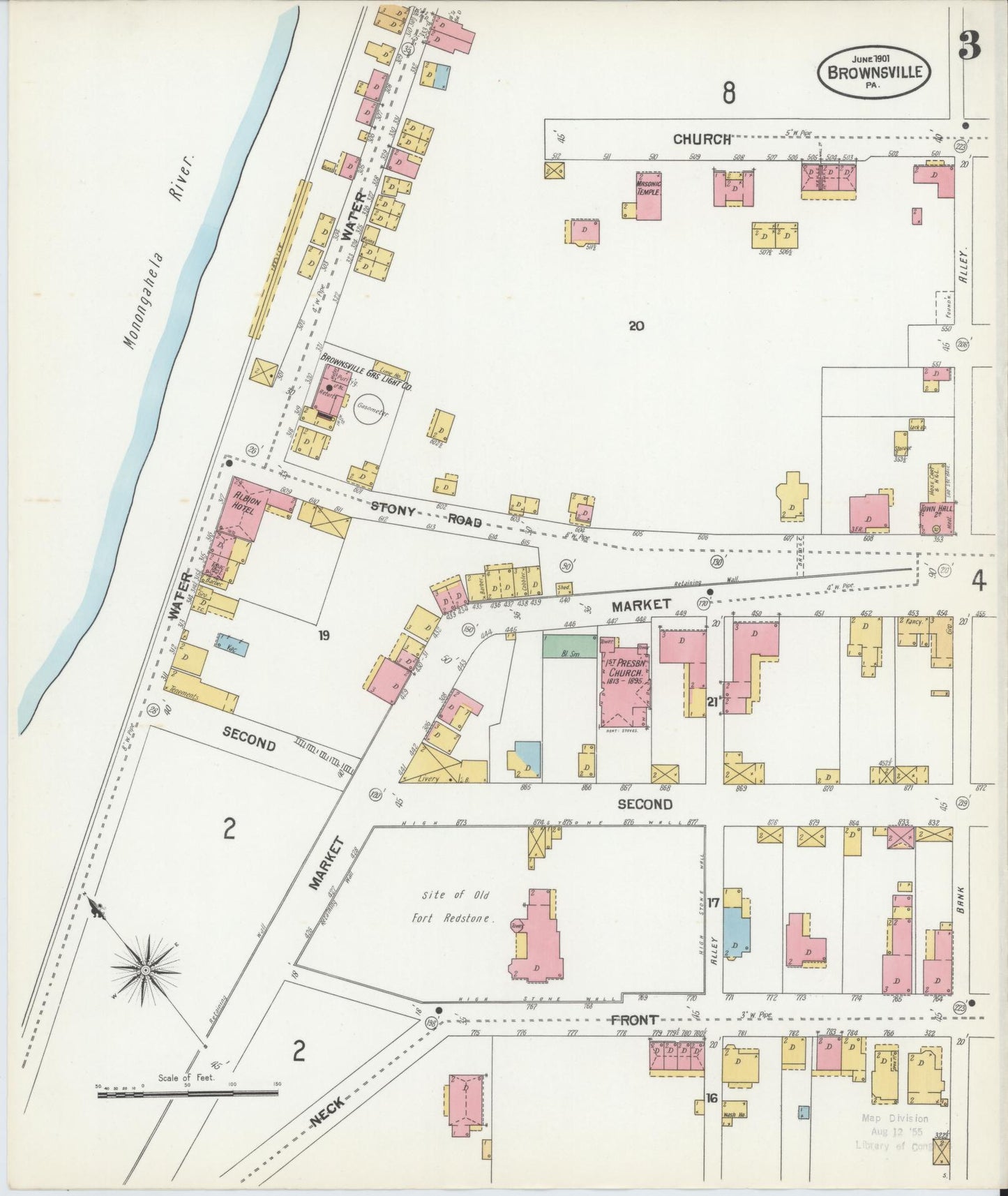 Sanborn Fire Insurance Map from Brownsville, Fayette County, Pennsylvania (1901), Sheet #0003 - Historic Sanborn Fire Insurance Map Print, vintage old map wall art, antique decor, genealogy gift, Pennsylvania Pennsylvania map