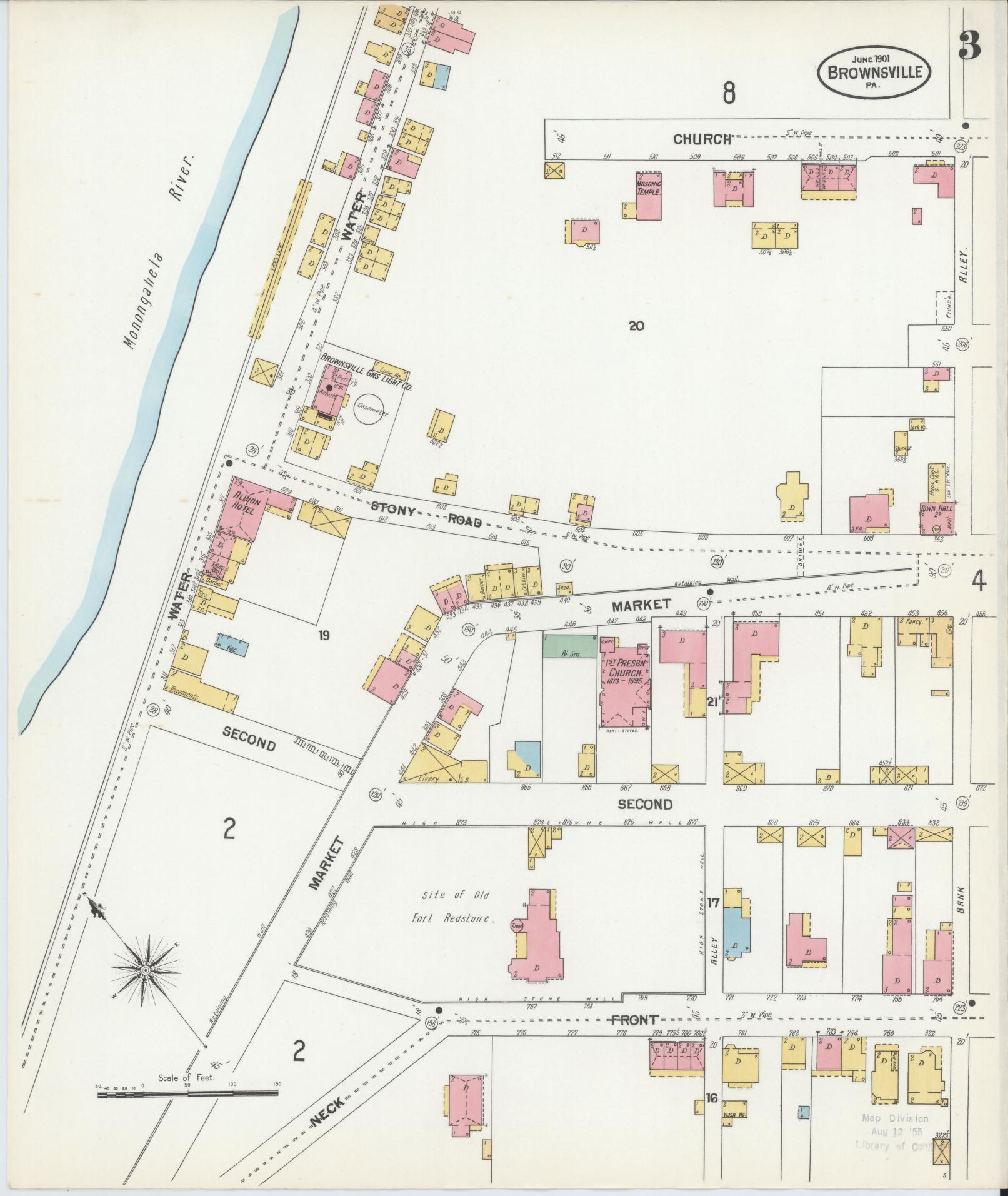 Sanborn Fire Insurance Map from Brownsville, Fayette County, Pennsylvania (1901), Sheet #0003 - Historic Sanborn Fire Insurance Map Print, vintage old map wall art, antique decor, genealogy gift, Pennsylvania Pennsylvania map