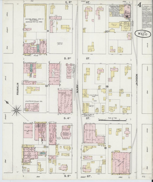 Sanborn Fire Insurance Map from Waco, McLennan County, Texas (1889), Sheet #0004 - Historic Sanborn Fire Insurance Map Print, vintage old map wall art, antique decor, genealogy gift, Texas Texas map