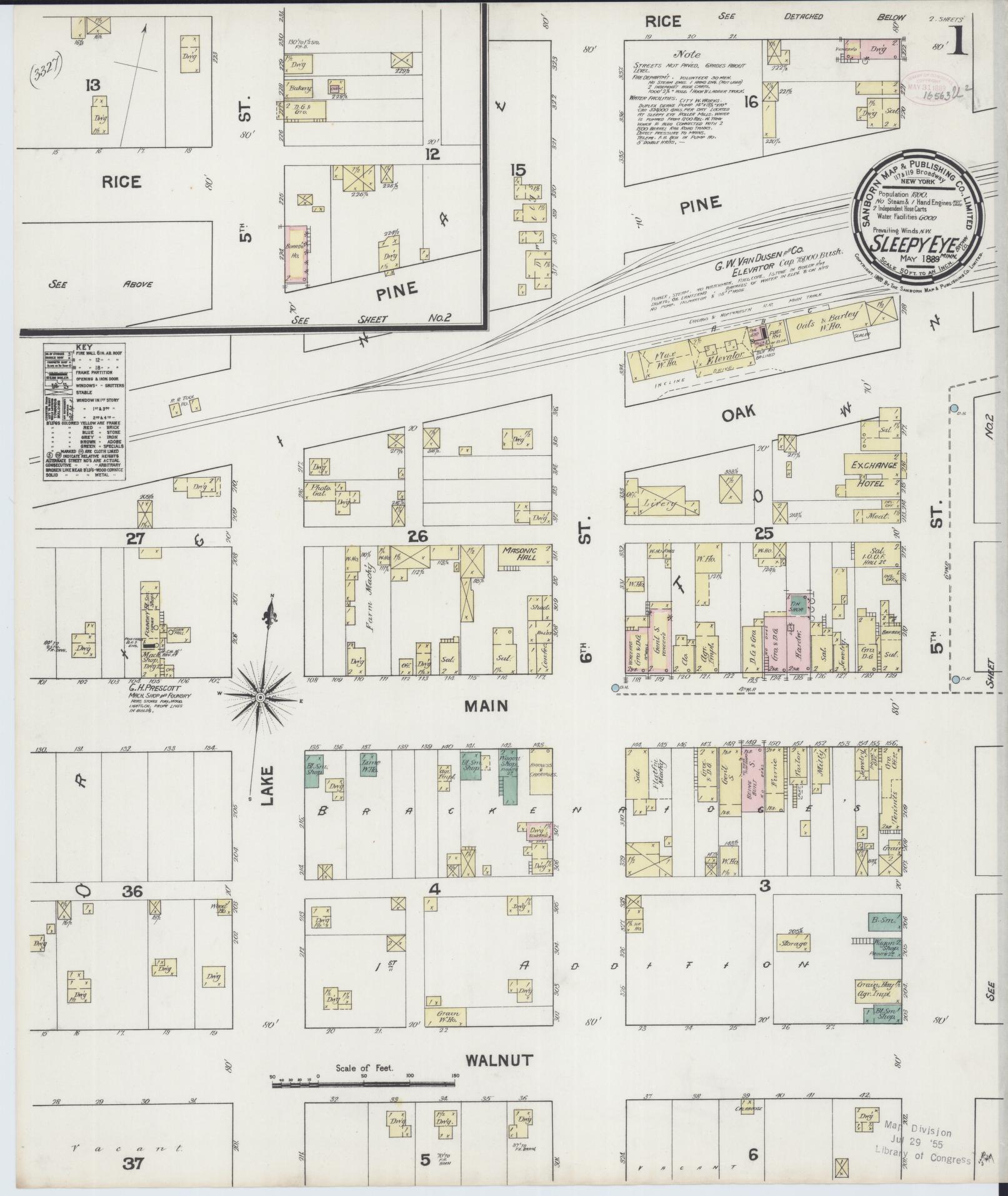 Sanborn Fire Insurance Map from Sleepy Eye, Brown County, Minnesota (1889), Sheet #0001 - Complete Map Set gallery image, historic Sanborn map, vintage wall art, Minnesota Minnesota