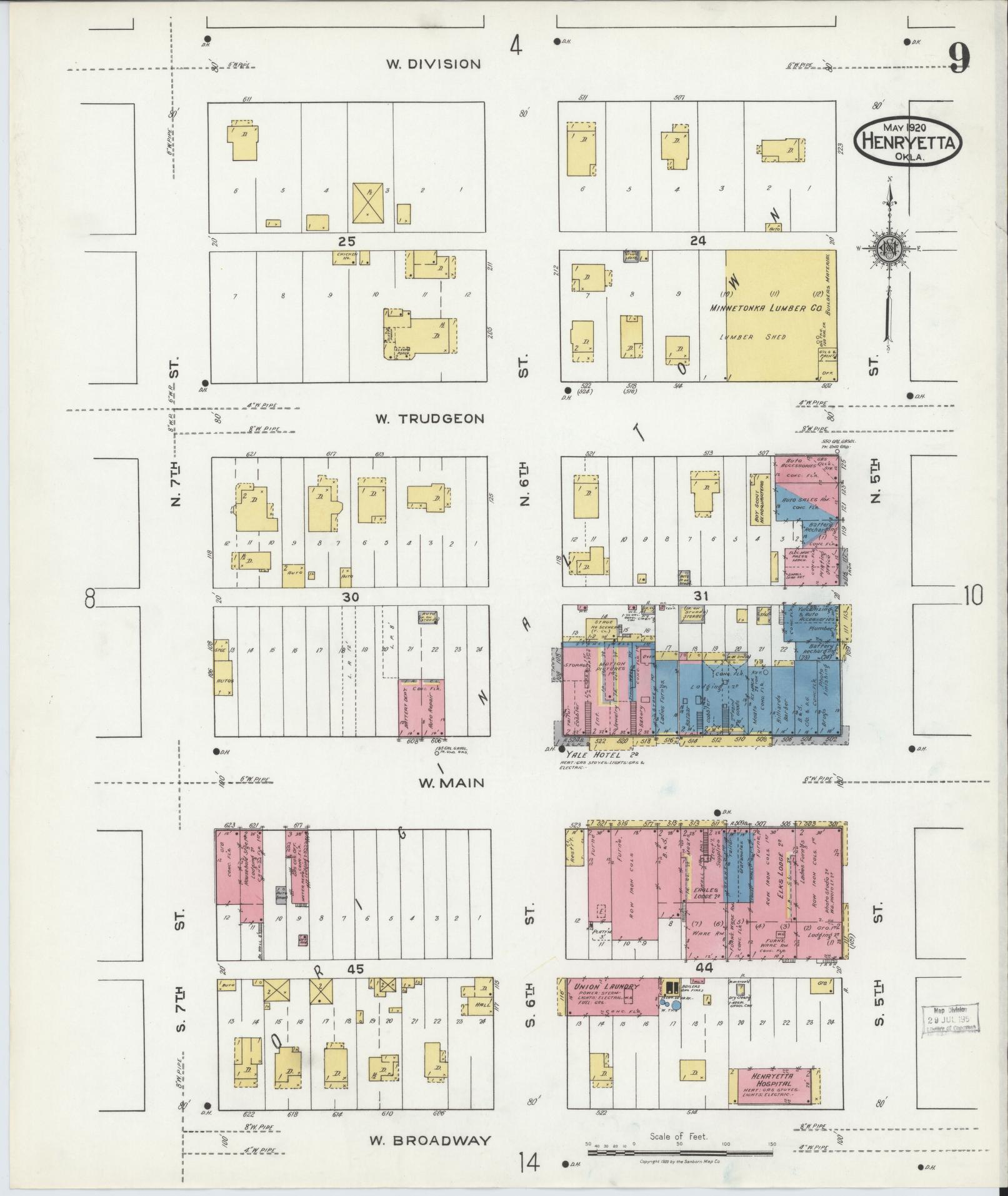 Sanborn Fire Insurance Map from Henryetta, Okmulgee County, Oklahoma (1920), Sheet #0009 - Complete Map Set gallery image, historic Sanborn map, vintage wall art, Oklahoma Oklahoma