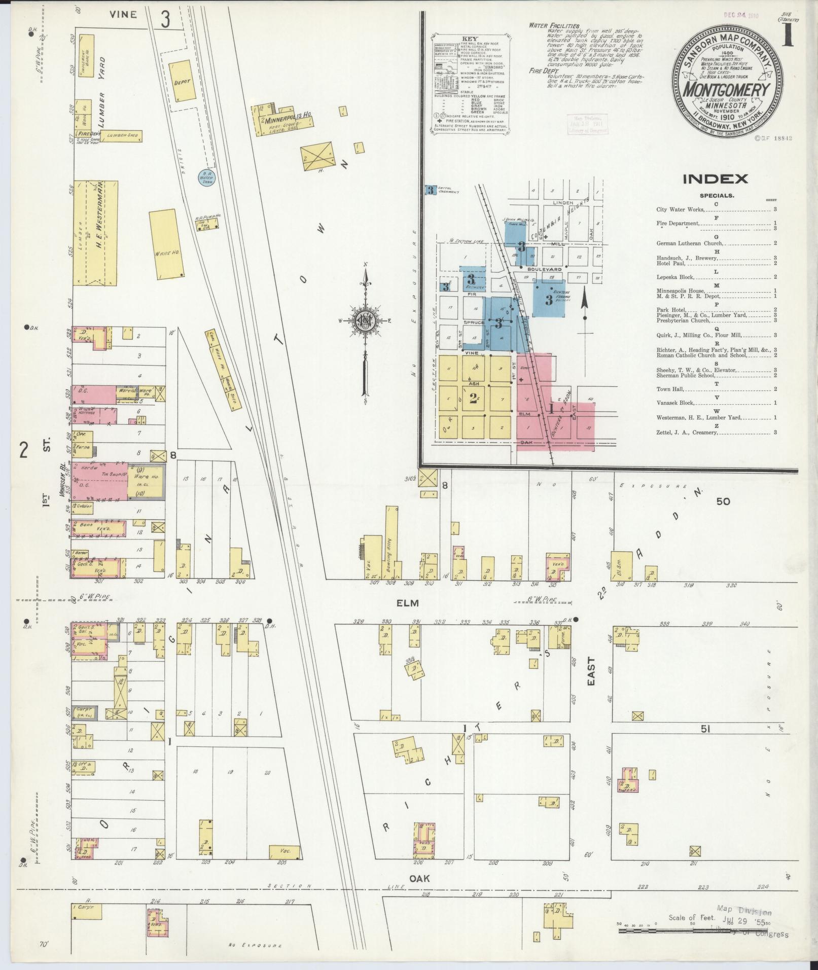 Sanborn Fire Insurance Map from Montgomery, Le Sueur  County, Minnesota (1910), Sheet #0001 - Complete Map Set gallery image, historic Sanborn map, vintage wall art, Minnesota Minnesota