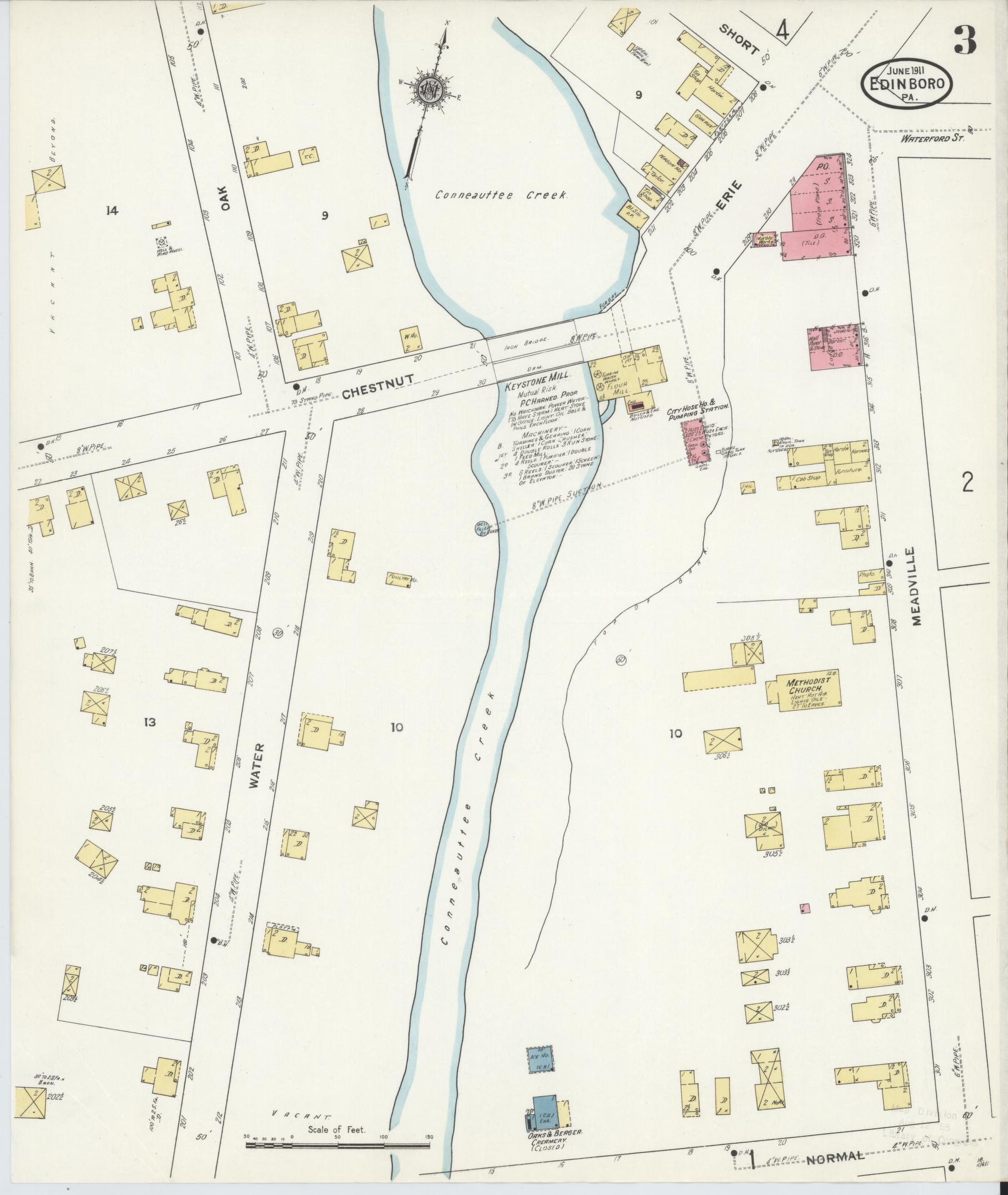Sanborn Fire Insurance Map from Edinboro, Erie County, Pennsylvania (1911), Sheet #0003 - Historic Sanborn Fire Insurance Map Print, vintage old map wall art, antique decor, genealogy gift, Pennsylvania Pennsylvania map