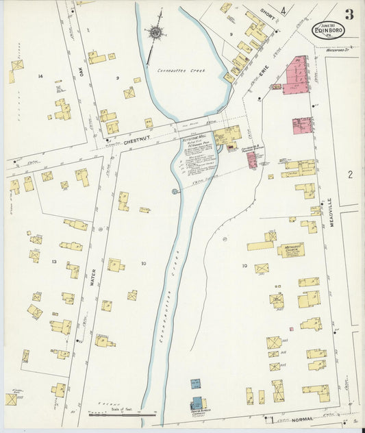 Sanborn Fire Insurance Map from Edinboro, Erie County, Pennsylvania (1911), Sheet #0003 - Historic Sanborn Fire Insurance Map Print, vintage old map wall art, antique decor, genealogy gift, Pennsylvania Pennsylvania map
