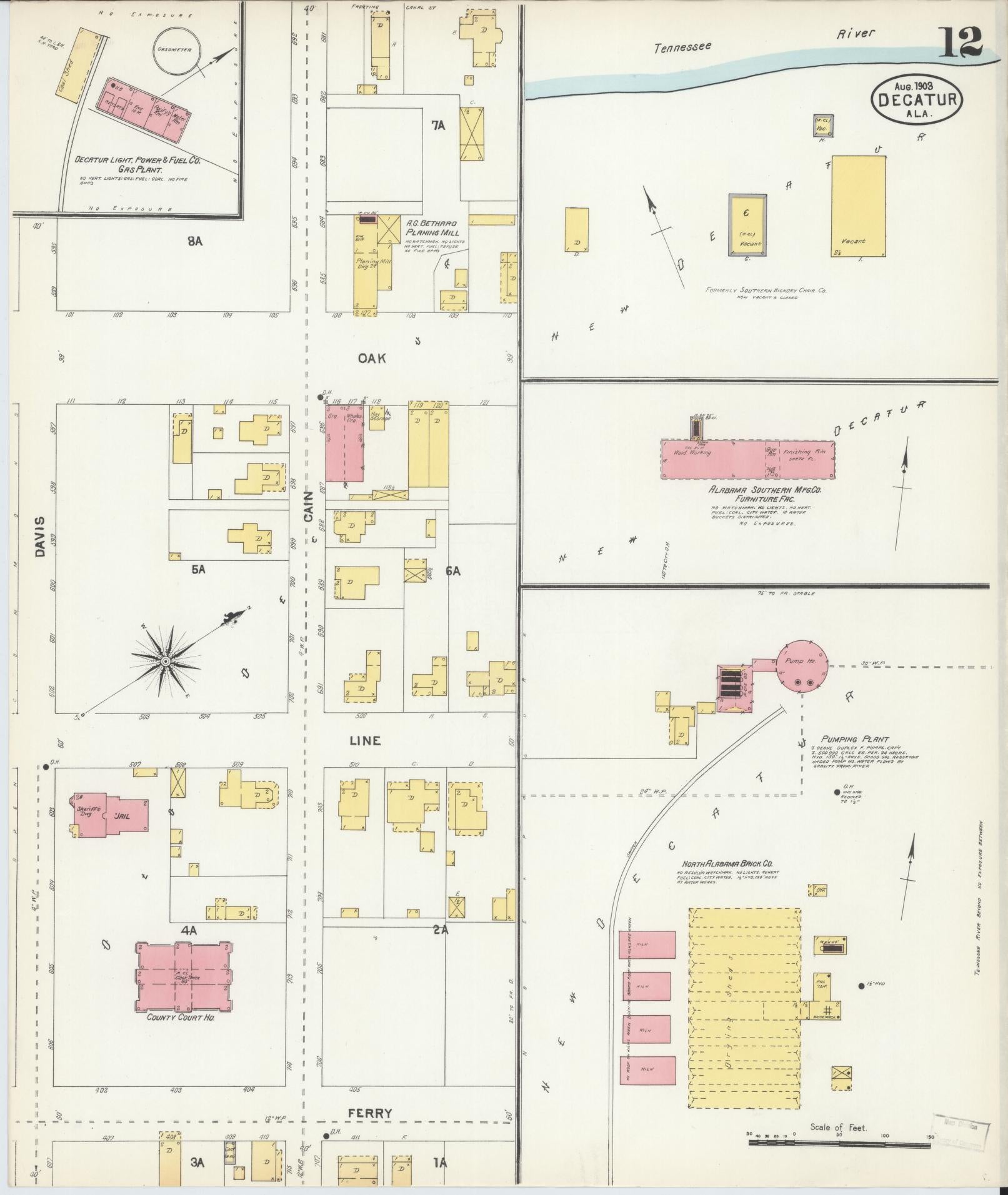 Sanborn Fire Insurance Map from Decatur, Morgan County, Alabama (1903), Sheet #0012 - Complete Map Set gallery image, historic Sanborn map, vintage wall art, Alabama Alabama