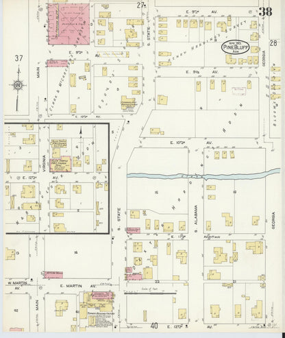 Sanborn Fire Insurance Map from Pine Bluff, Jefferson County, Arkansas (1913), Sheet #0038 - Complete Map Set gallery image, historic Sanborn map, vintage wall art, Arkansas Arkansas