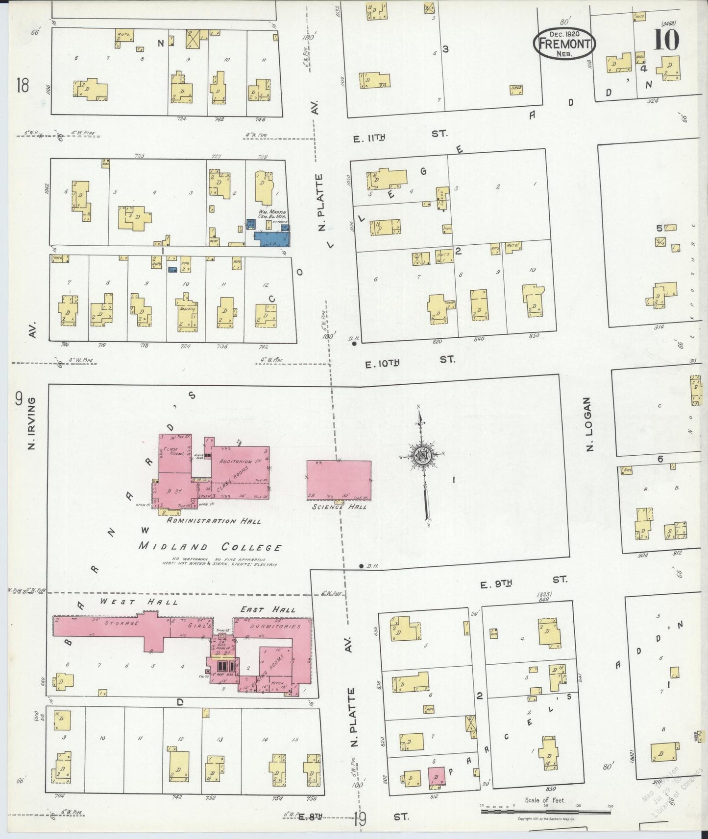 Sanborn Fire Insurance Map from Fremont, Dodge County, Nebraska (1920), Sheet #0010 - Historic Sanborn Fire Insurance Map Print, vintage old map wall art, antique decor, genealogy gift, Nebraska Nebraska map