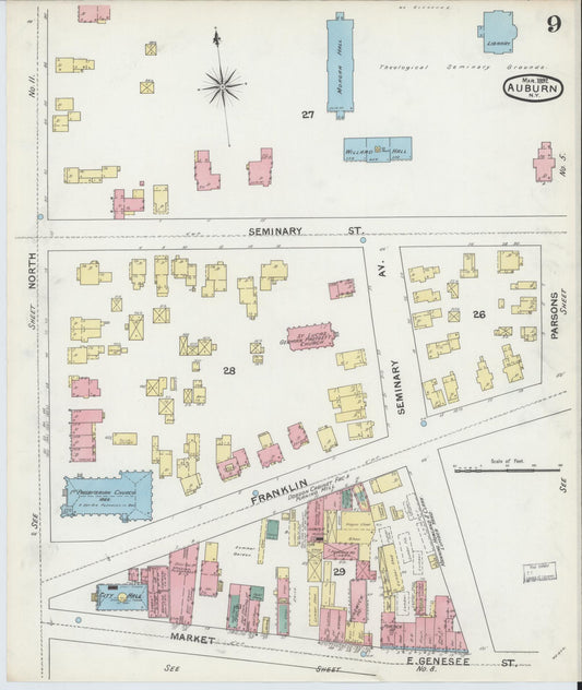 Sanborn Fire Insurance Map from Auburn, Cayuga County, New York (1892), Sheet #0009 - Historic Sanborn Fire Insurance Map Print, vintage old map wall art, antique decor, genealogy gift, New York New York map