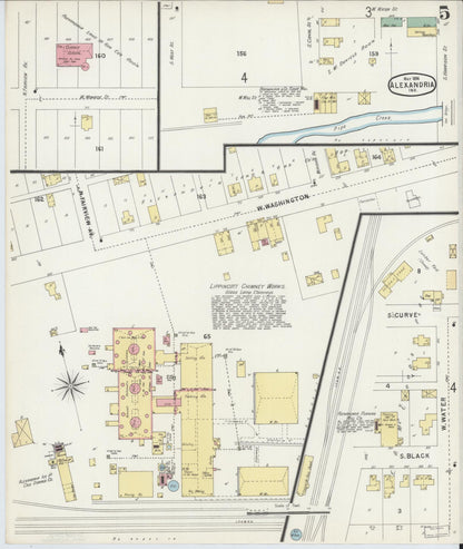Sanborn Fire Insurance Map from Alexandria, Madison County, Indiana (1896), Sheet #0005 - Historic Sanborn Fire Insurance Map Print, vintage old map wall art, antique decor, genealogy gift, Indiana Indiana map