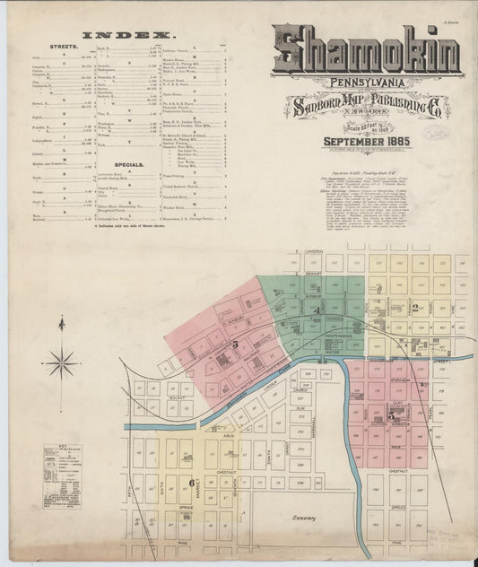 Sanborn Fire Insurance Map from Shamokin, Northumberland County, Pennsylvania (1885), Sheet #0001 - Historic Sanborn Fire Insurance Map Print, vintage old map wall art, antique decor, genealogy gift, Pennsylvania Pennsylvania map